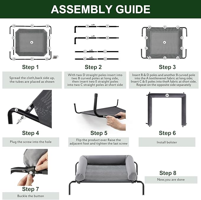 Cooling Elevated Dog Bed for Large Dogs – Waterproof Raised Dog Cot with Slope Headrest, Breathable Teslin Mesh, Durable & Portable Pet Bed for Indoor and Outdoor Use, Grey