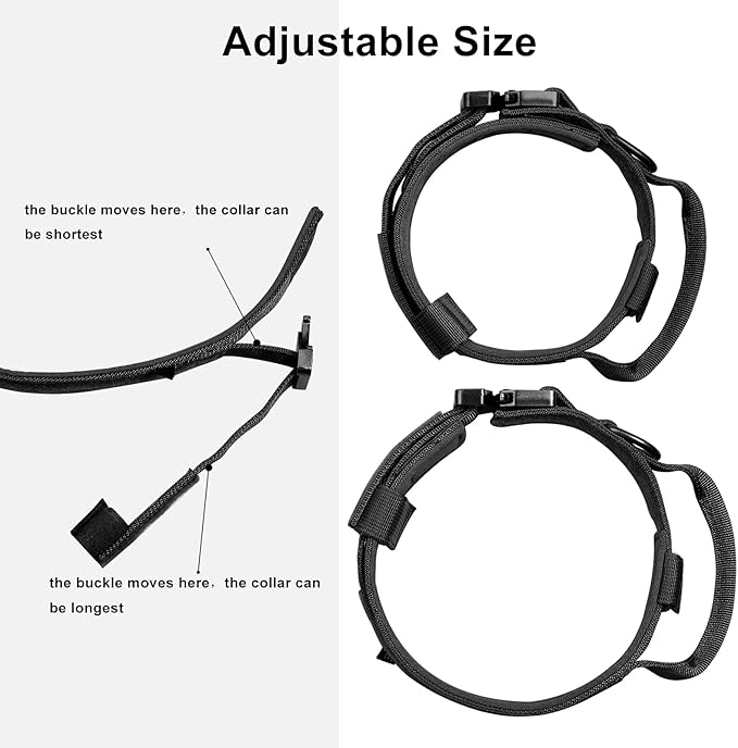 DAGANXI Tactical Dog Collar, Adjustable Military Training Nylon Dog Collar with Control Handle and Heavy Metal Buckle for Medium and Large Dogs, with Patches and Airtags Case (S, Black)