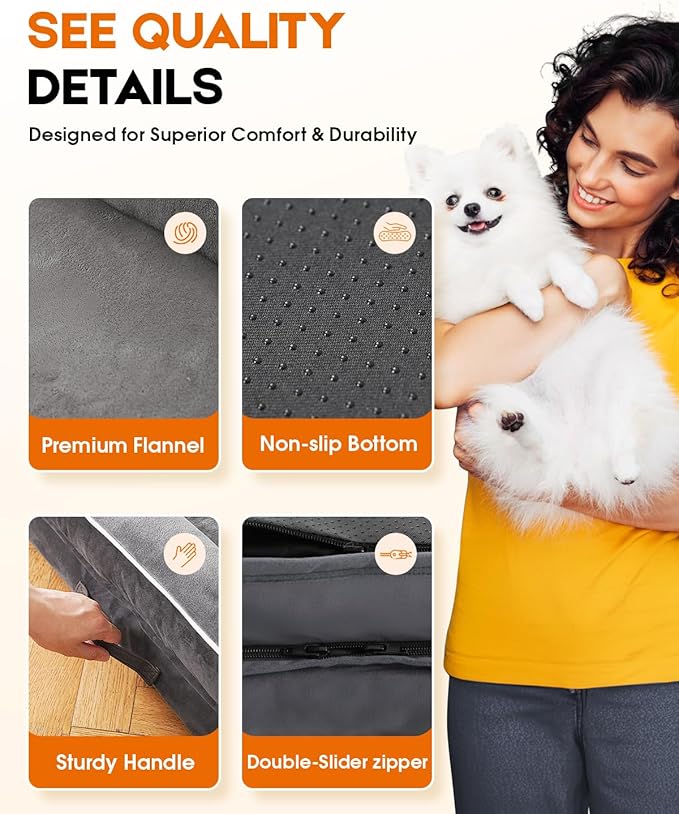 Cat Beds for Indoor Cats, Egg Foam Orthopedic Dog Bed with Removable Washable Cover, Waterproof Cat Couch Bed with Non-Slip Bottom and Four-Sided Bolster Cushion, Gray Dog Beds for Small Dogs