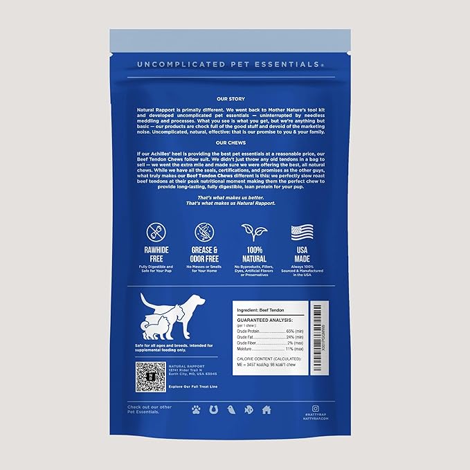 Natural Rapport Beef Tendon Dog Treats - The Only Beef Tendon Chews Dogs Need - All Natural Dog Treats for Small and Large Dogs (10 Chews)