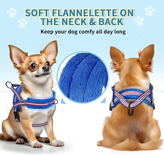 SlowTon No Pull Small Dog Harness and Leash Set, Puppy Soft Vest Harness Neck & Chest Adjustable, Reflective Lightweight Harness & Anti-Twist Pet Lead Combo for Small Medium Dogs (DB-Front Clip, XS)