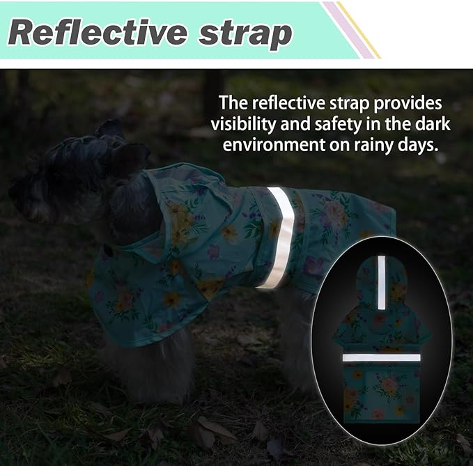 KOOLTAIL Dog Raincoat Hooded Slicker Poncho with Leash Hole, Waterproof Dog Rain Jacket, Adjustable Breathable Puppy Rainwear - Green, Small