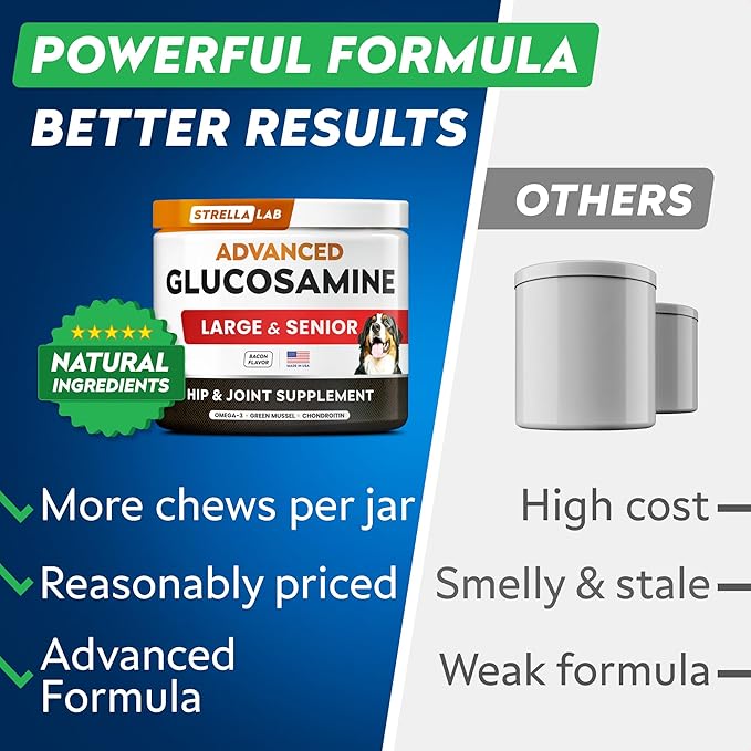 Advanced Glucosamine Chondroitin Joint Supplement for Dogs - Hip & Joint Pain Relief Pills - Green Lipped Mussel & Collagen - Large & Small Breed - Senior Dogs Joint Health - Bacon Flavor - 120Ct