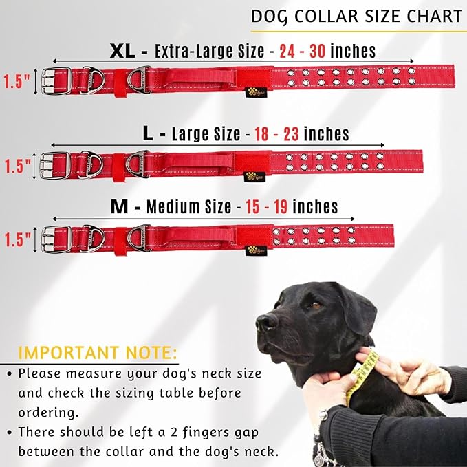 ADITYNA Heavy Duty Dog Collar for Medium Dogs - Reflective Red Collar with Handle for Training, and Walking - Wide, Thick, Tactical, Soft Neoprene Padded