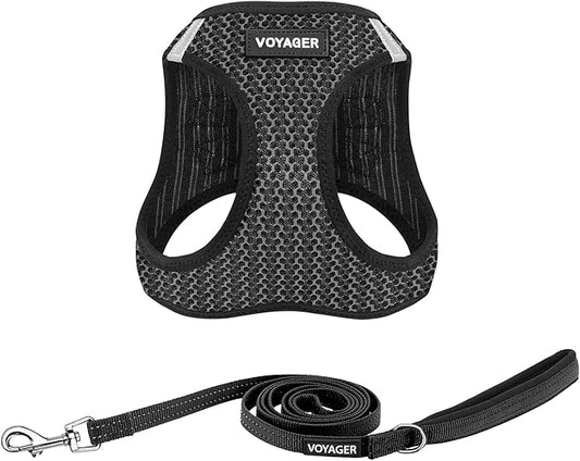 Voyager Step-in Air All Weather Mesh Harness and Reflective Dog 5 ft Leash Combo with Neoprene Handle, for Small, Medium and Large Breed Puppies by Best Pet Supplies - Gray (2-Tone), XS