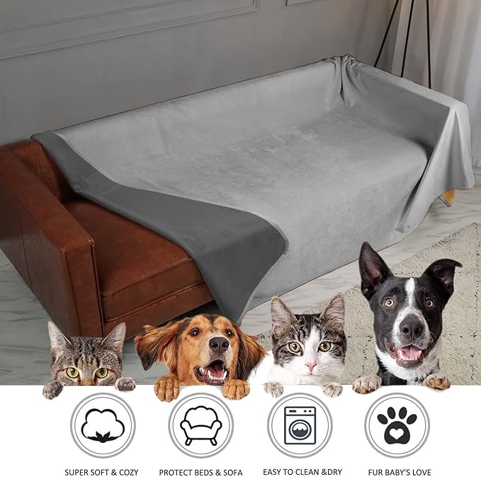 Ameritex Pet Bed Blanket Reversible 100% Waterproof Velvet Super Soft for Sofa and Bed