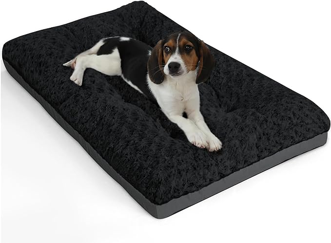 POCBLUE Deluxe Washable Dog Bed for Small Dogs Dog Crate Mat 24 inch Comfy Fluffy Kennel Pad Anti-Slip for Dogs Up to 25 lbs, 24" x 17", Black