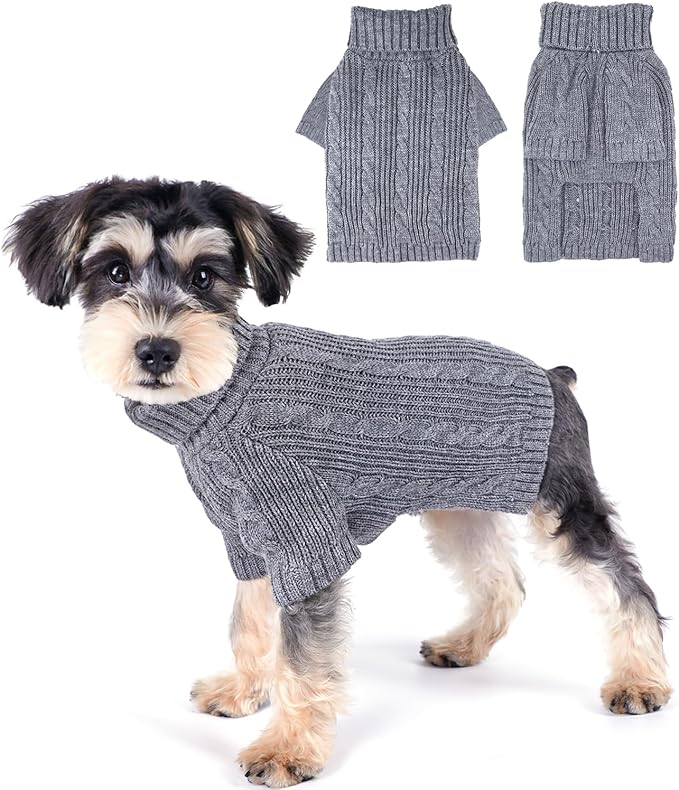 Dog Sweaters for Small Dogs Knitted Small Dog Sweater for Dachshund Winter Dog Clothes Girl Boy Classic Twist Pet Clothes Warm Puppy Sweater Turtleneck Cat Sweater (Grey, Medium)