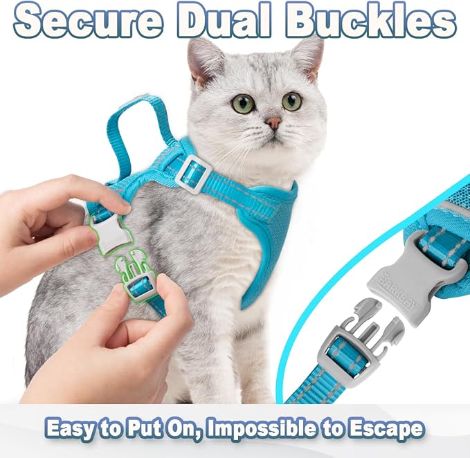 Cat Harness and Leash Set Escape Proof for Kitten Walking, Soft Adjustable Top Handle Vest Harnesses for Cats, Easy Control Breathable Reflective Small Medium Large, Blue,M