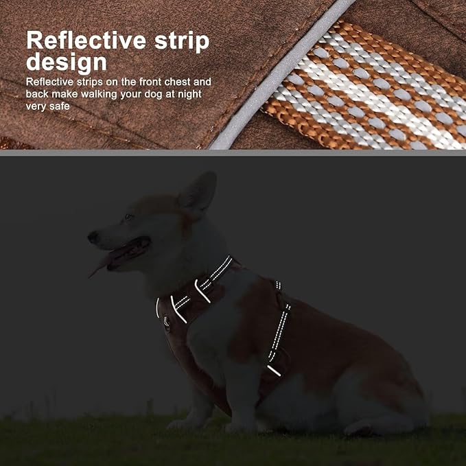 Beirui Dog Harness for Large Dogs, Stylish Oxford Leather Pet Vest with 2 Leash Clips, Adjustable Reflective Soft Padded No Pull Harness with Easy Control Handle for Walking, Chest 31-44"