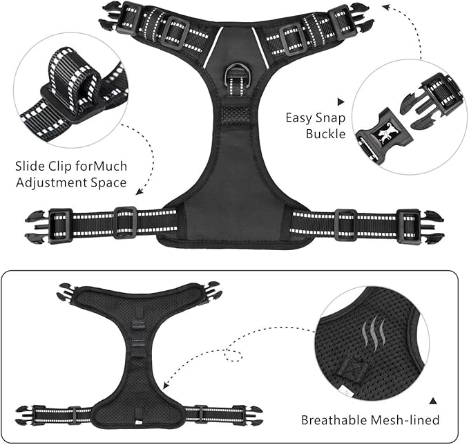 PoyPet No Pull Dog Harness with 4 Buckles for Puppy Small Dogs (Black,S)