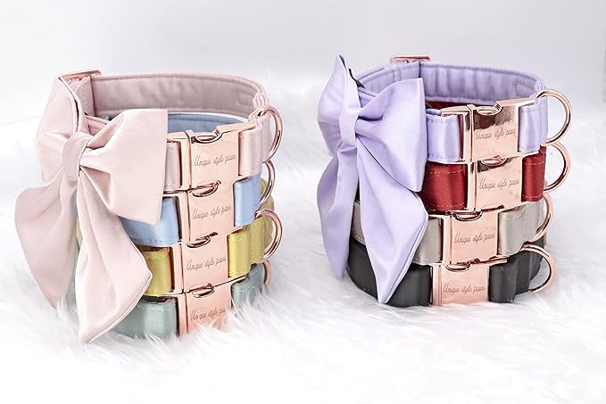 Unique style paws Purple Silk Dog Collar Adjustable Durable Dog Collar with Bow Fashion Bowtie Collar for Small Puppy and Cats