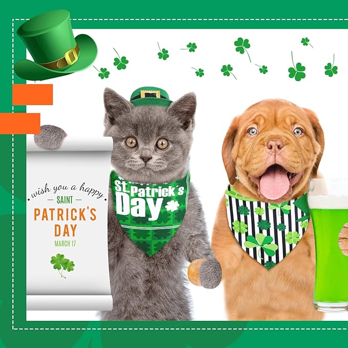20 Pcs St. Patrick's Day Dog Bandana Pet Scarf Washable Triangle Bibs Shamrock Scarfs Adjustable Pet Triangle Washable Kerchief for St. Patrick's Day Dogs Cats (Shamrock, L)