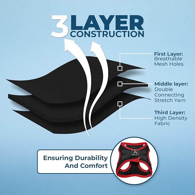 Voyager Step-in Air All Weather Mesh Harness and Reflective Dog 5 ft Leash Combo with Neoprene Handle, for Small, Medium and Large Breed Puppies by Best Pet Supplies - Red Trim, XS