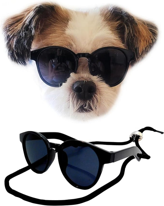 G014 Small Breed up to 15lbs Dog Cat Pet Puppy Panto Round Sunglasses (Panto Black)