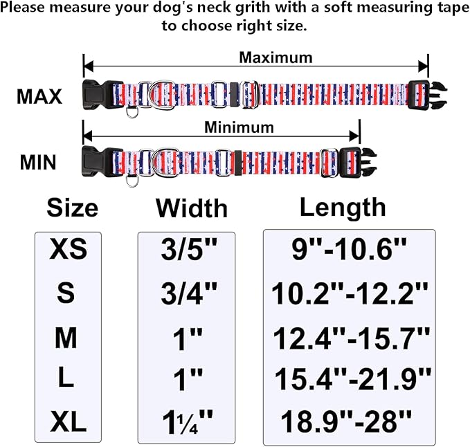 American Flag Martingale Collar 4th of July Star Holiday Dog Collar with Buckle Adjustable Pet Collars (Red Blue Patriotic Stripes, Small)