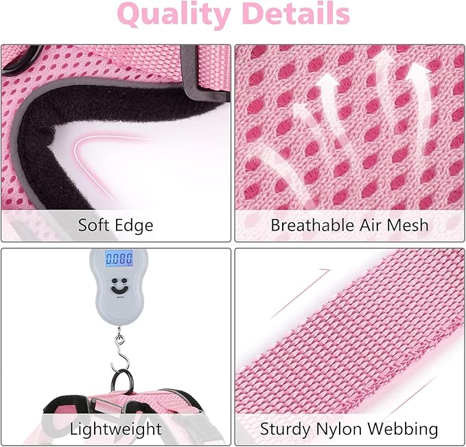 Dooradar Cat Harness and Leash Set, Escape Proof Safe Adjustable Kitten Vest Harnesses for Walking, Easy Control Soft Breathable Mesh Jacket with Reflective Strips for Cats, Pink, M