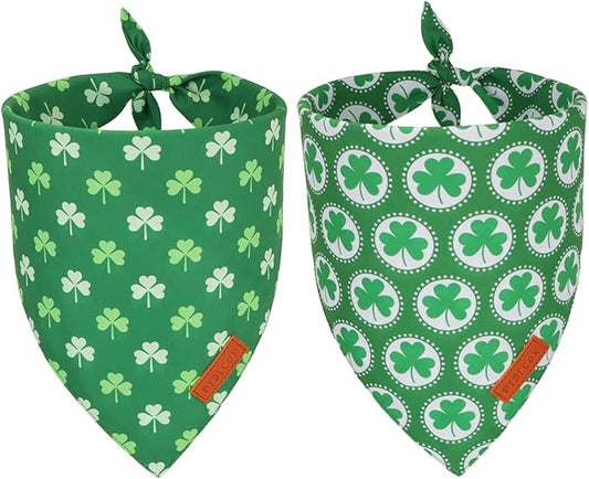 PTDECOR St.Patrick's Day Dog Bandana,Green Shamrock Reversible Holiday Dog Scarf, Multi Size, Triangle Irish Bandanas for Small Pets (Small)