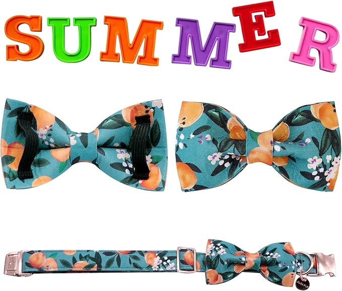 Dog Collar with Bow Tie, Durable Comfortable Cotton Dog Bowtie Collar with Metal Buckle for Medium Dog Girl Boy, Summer Cute Dog Collar, M