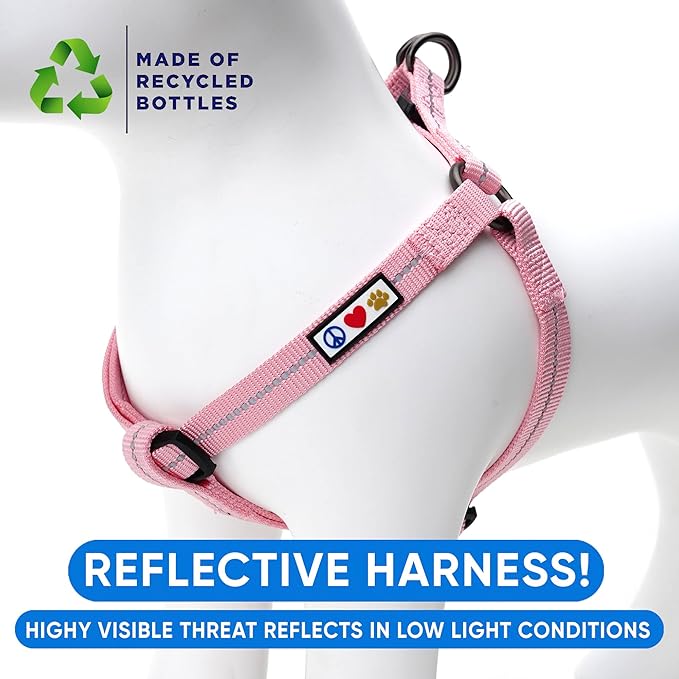 Pawtitas Recycled Dog Harness with Reflective Stitched a Puppy Harness Made from Plastic Bottles Collected from Oceans Medium Pink Cherry Blossom