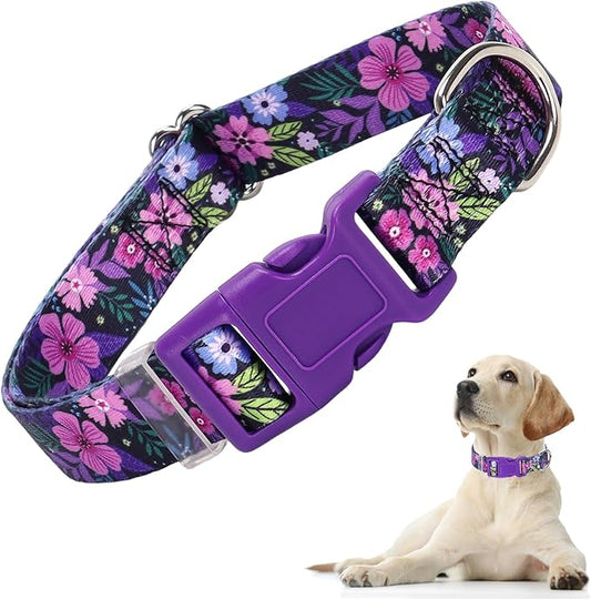 Puppy Collar, Cute Girl Purple Dog Collar with Boho Flowers Patterns, Adjustable Comfy Soft Durable Pet Cat Collar for XS Small Medium Large Extra Large Dogs(xs)