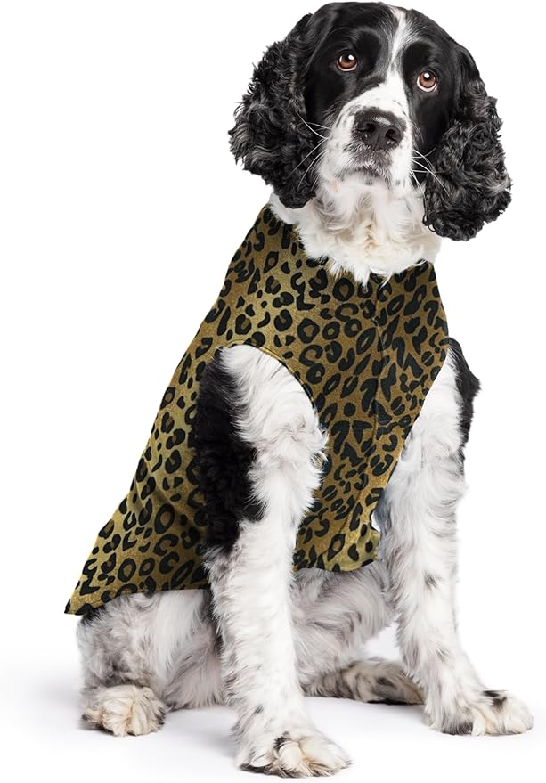 Stretch Fleece Dog Coat, Stretchy Pet Sweater, Machine Washable Pullover for Winter and Fall, Leopard, 20