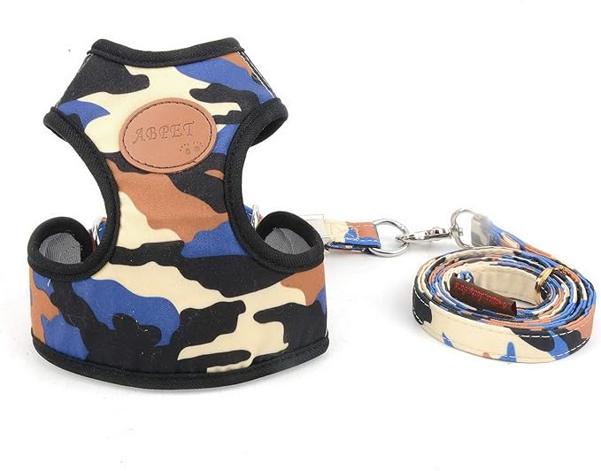SMALLLEE_LUCKY_STORE Small Dog Cat Mesh Harness and Lead no Escape Adjustable Padded Military Camo Blue, S (Chest:9.5"-13.5",Weight 2-6.5lbs)