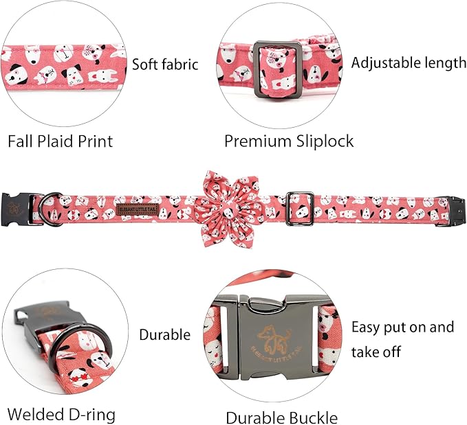Elegant little tail Dog Collar with Flower, Flower Girl Dog Collar for Female Dogs, Cute Dog Pet Collar Gift Adjustable Dog Collars with Flowers for Small Medium Large Dogs