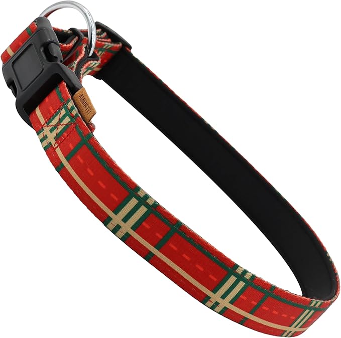 Dog Collar, Cute Stripe Pattern, Neoprene Padded and Adjustable Collar with Quick Release Buckle, Reinforced Structure (L (Neck 18-28", Width 1"), Stripe Red)