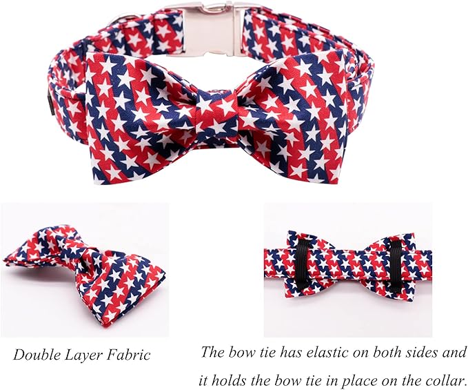 Lionet Paws Patriotic Dog Collar with Bowtie, 4th of July, Soft and Comfortable, Adjustable Collar for Large Dogs, Neck 16-24 inches