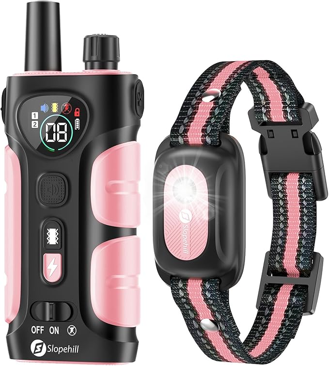 Dog Shock Collar,4200FT Dog Training Collar with Remote,IPX8 Waterproof E-Collar with Beep,Vibration,Shock,Flash Light,No Shock Mode,Electric Shock Collar for Small Medium Large Dogs,Pink