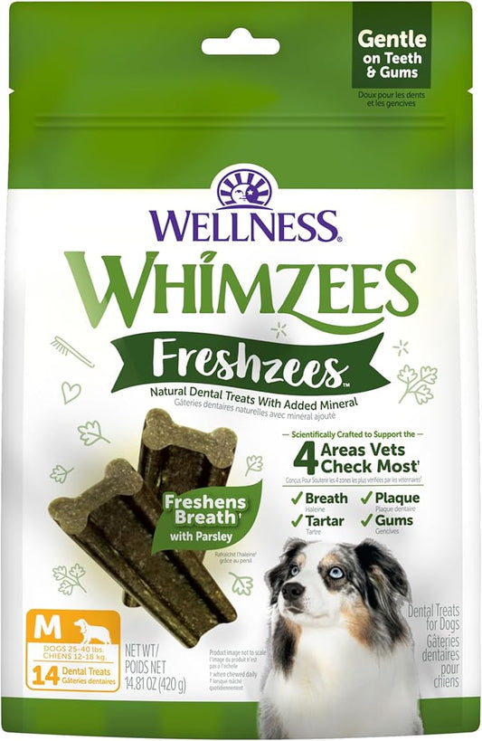 WHIMZEES Wellness Freshzees Dog Dental Treats, Natural Chews, Medium Size Stick, (14 Count)