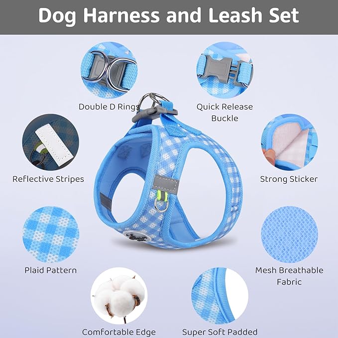 Gyuzh Dog Harness and Leash Set,Soft Mesh Breathable Small Dog Harness,Reflective Adjustable Puppy Harness,No Pull Pet Harness for Small Dogs and Cats