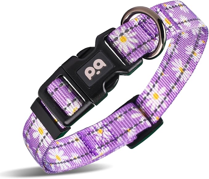 Dog Collar Cute Flower, Reflective Adjustable Basic Collars for Girl Female Small Medium Large Dogs Walking Running(Small,Purple)