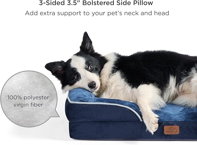 Bedsure Orthopedic Dog Beds Large Sized Dog - Washable Large Dogs Bed Waterproof, Big Comfort Pet Couch with Washable Removable Cover, Supportive Foam Pets Sofa with Nonskid Bottom, Blue Navy