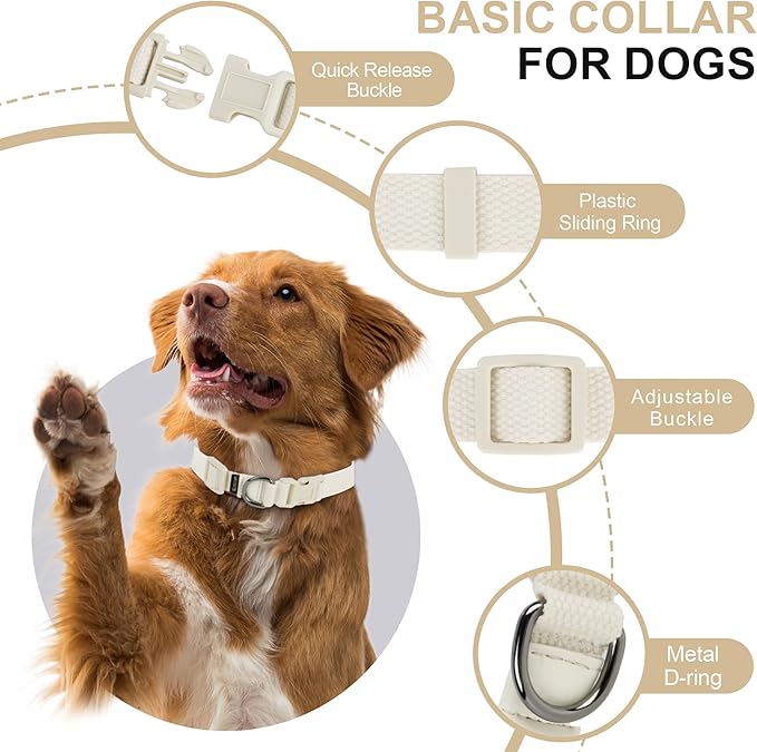 Breathable Small Dog Collar, Adjustable Pet Girl Boy Collars with Quick Release Buckle D-Ring, Soft Comfortable Colorfast Beige Puppy Coll'ar for XS Small Medium Large Dogs(S, Pink)