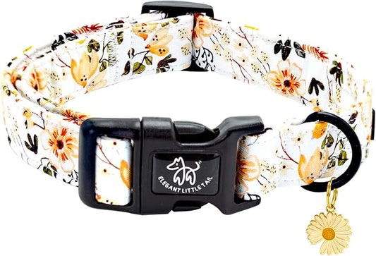 Elegant little tail Dog Collar, Flower Pattern Pet Collar Cute Durable Spring Female or Male Adjustable Cotton Pet Collar with Quick Release Buckle for Large Dogs