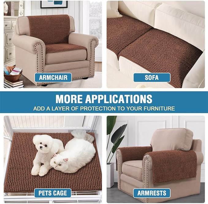 H.VERSAILTEX Plush Chenille Couch Armrest Cover 2 Packs Thick and Soft Sofa Covers Furniture Protector Cover for Pets (27.5" x 27.5", Caramel)