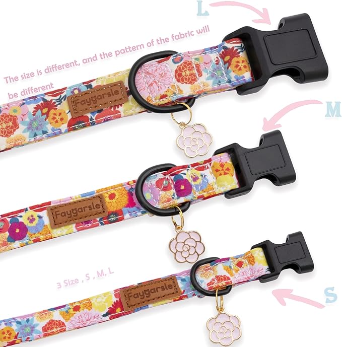 Faygarsle Floral Dog Collar for Girls and Female Dogs Soft and Fancy Pet Collar with Flower Design Ideal Pink Dog Collar for Small Medium Large Dogs M