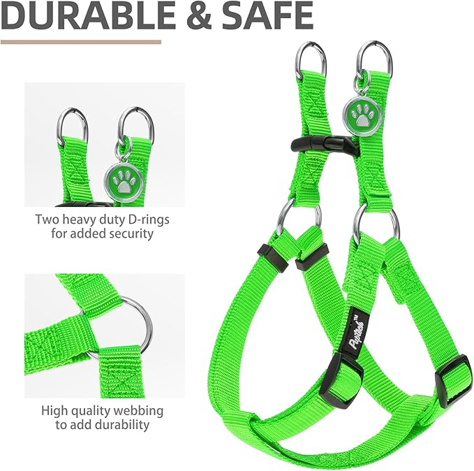 PUPTECK No Pull Dog Harness Soft Adjustable Basic Nylon Step in Puppy Vest Outdoor Walking with ID Tag, Green,S