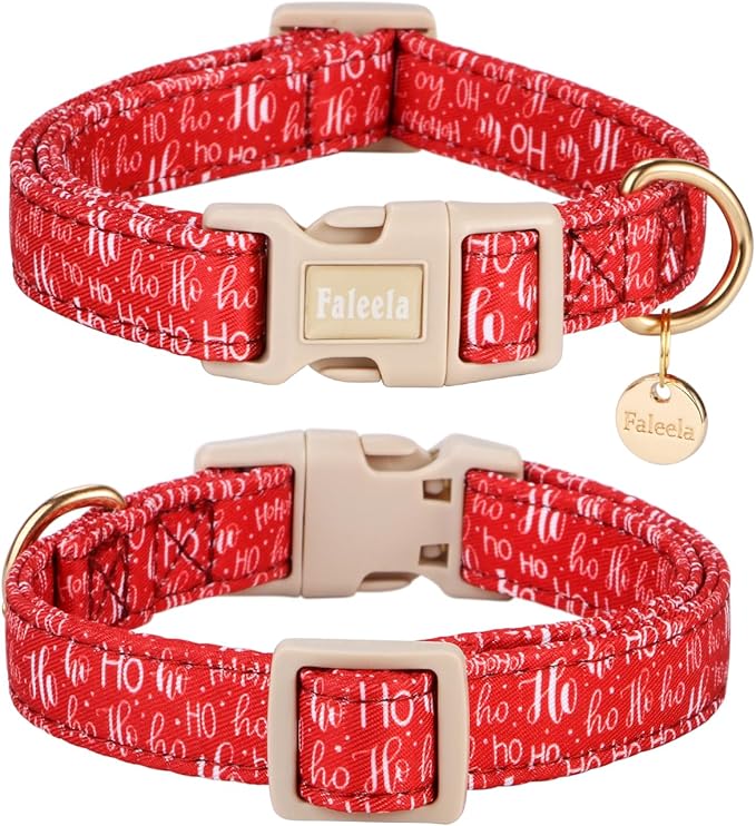 Faleela Dog Collar - Cute & Comfy Cotton Pet Collar, Adjustable Lightweight Design with Quick-Release Buckle, for Small, Medium & Large Dogs - Multiple Styles Available (Christmas, X-Small)