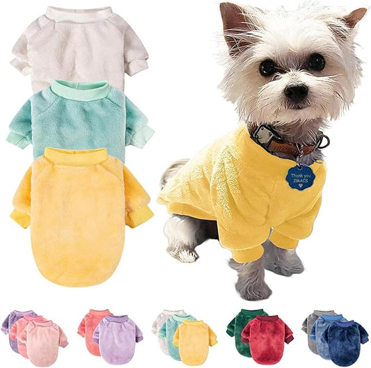 FabriCastle Dog Sweaters, 3-Pack Dog & Cat Clothes, Ultra Soft and Warm Pet Jackets for Small Dogs Boy & Girl, Winter Pet Apparel Costumes, Puppy Outfits (Beige,Light Green,Yellow, Small)