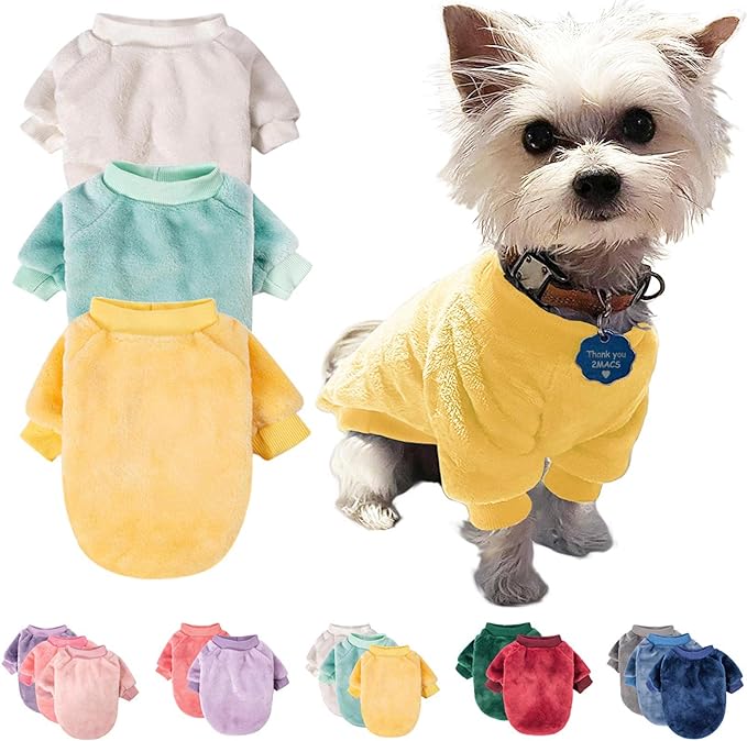 FabriCastle Small Dog Sweaters, 3-Pack Dog & Cat Clothes, Ultra Soft and Warm Pet Jackets for Small Dogs Boy & Girl, Winter Pet Apparel Costumes, Puppy Outfits (Beige,Light Green,Yellow, Large)
