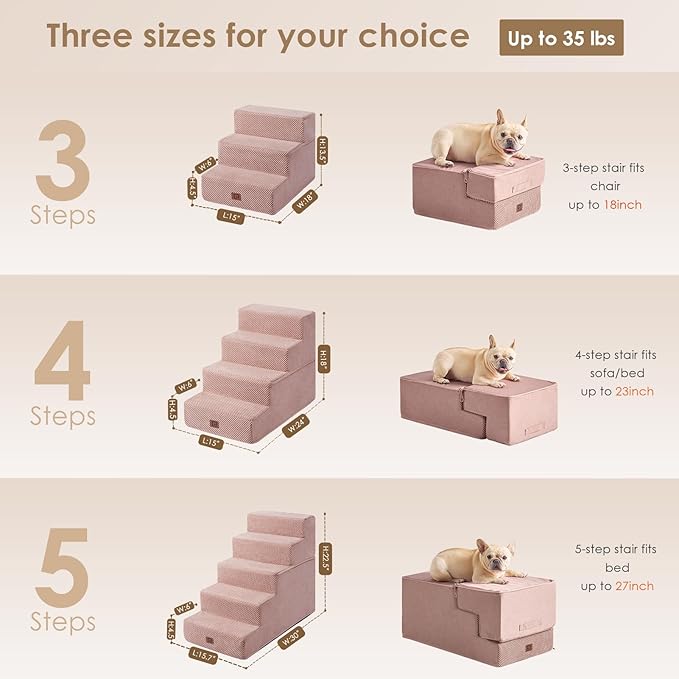 EHEYCIGA Dog Stairs for High Bed 22.5”H, 5-Step Dog Steps for Bed, Pet Steps for Small Dogs and Cats, Non-Slip Balanced Pet Ramp Indoor, Pink