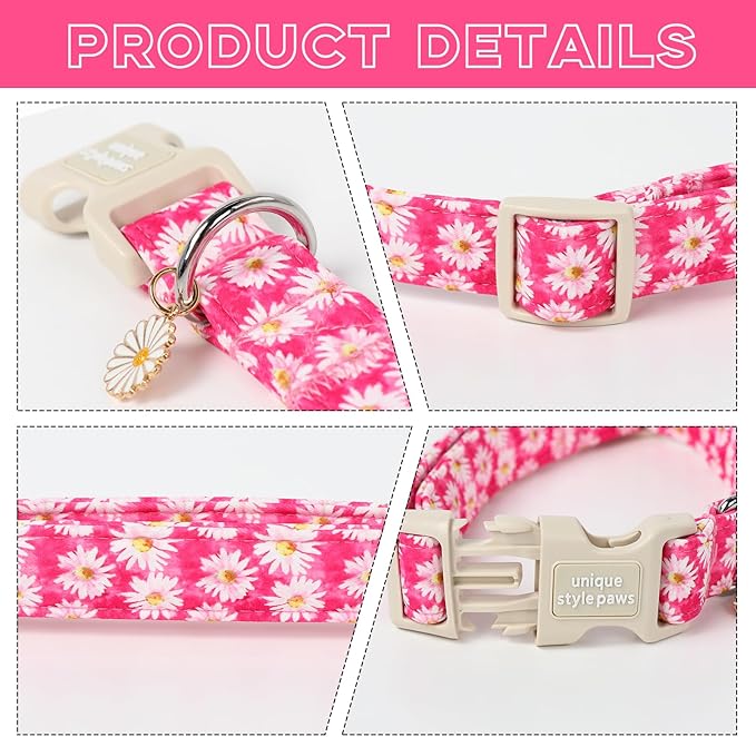 Unique style paws Dog Collar Plastic Buckle with Pendant Rose Daisy Flowers Puppy Collars for Small Medium Large Boys Girls Dogs