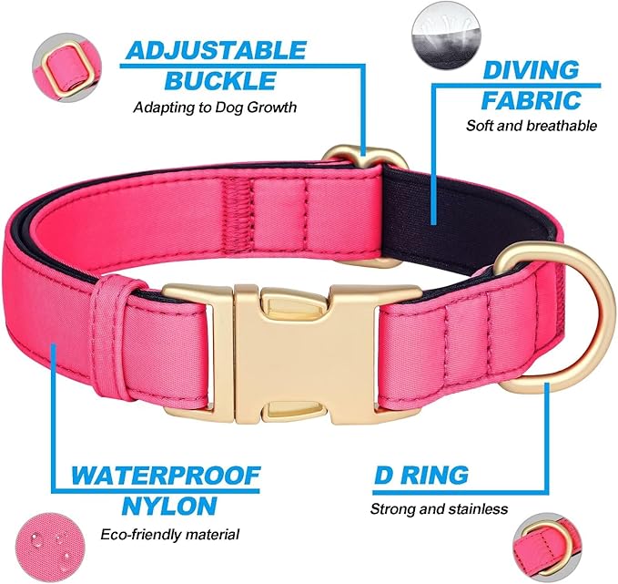 Didog Soft Padded Dog Collar for Large Dogs, Cute Pink Pet Collar with Quick Release Buckle, Light and Breathable for Girl Dogs Daily Walking,Pink,L(Neck:15-23")