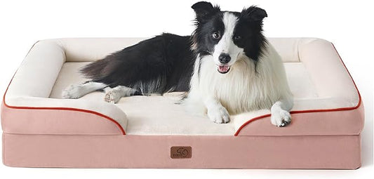 Bedsure Orthopedic Dog Beds Large Sized Dog - Washable Large Dogs Bed Waterproof, Big Comfort Pet Couch with Washable Removable Cover, Supportive Foam Pets Sofa with Nonskid Bottom, Pink