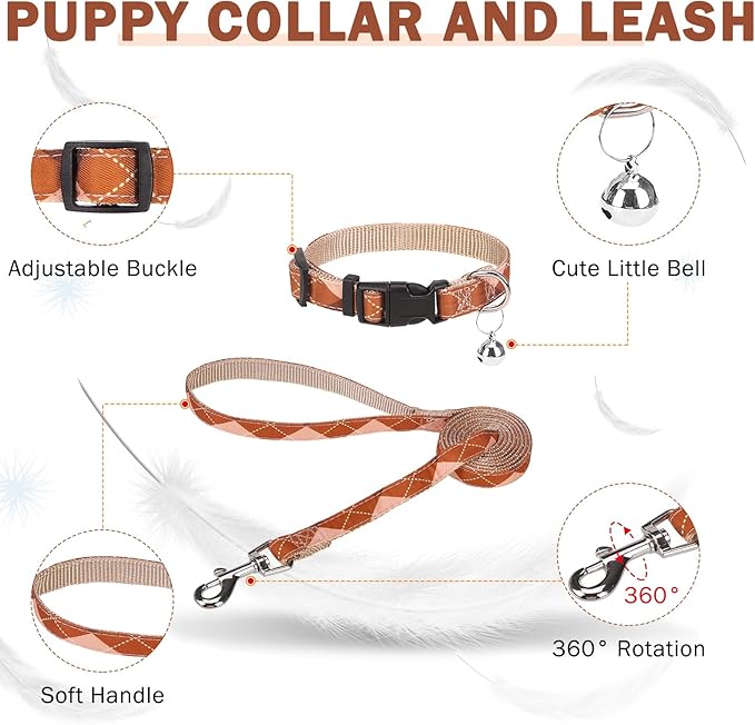 SCENEREAL Dog Harness Collar and Leash Set, Step-in No Pull Pet Vest Harnesses for Small Medium Dogs Puppy Cats, Soft Mesh No-Chock Reflective Vest Harness for Outdoor Walking Running, Brown Plaid M