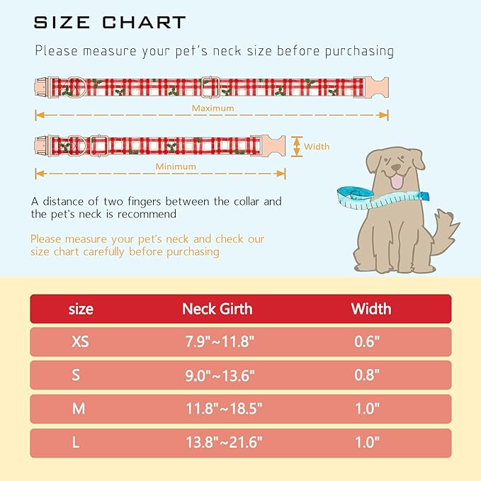 Faygarsle Christmas Red Plaid Pattern Dog Collar for Small Medium Large Dogs Cute Puppy Collars for Female Dogs for Summer Spring Wedding Necklace Girl Dog Collar M