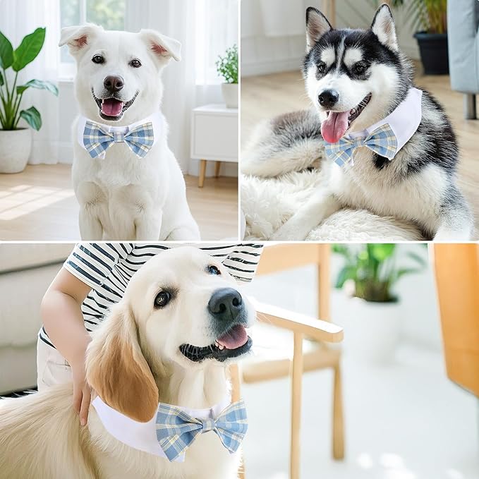 Segarty Dog Bow Tie, Adjustable Blue Plaid Bowtie Collar for Dogs, Large Dog Neck Tie Tuxedo Comfortable Cotton Boy Pets Grooming Accessories for Formal Wedding Holiday Birthday Gift Party